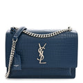 Saint Laurent Calfskin Crocodile Embossed Medium Monogram Sunset Navy