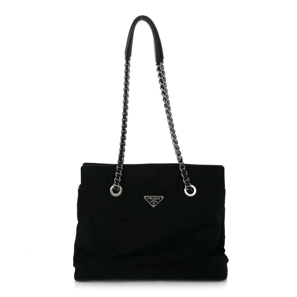 Prada Tessuto Nylon Acciaio Chain Shoulder Bag Black