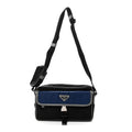 Prada Tessuto Nylon Saffiano Pocket Single Snap Buckle Messenger Flap Bag Black Bleuette Marmo