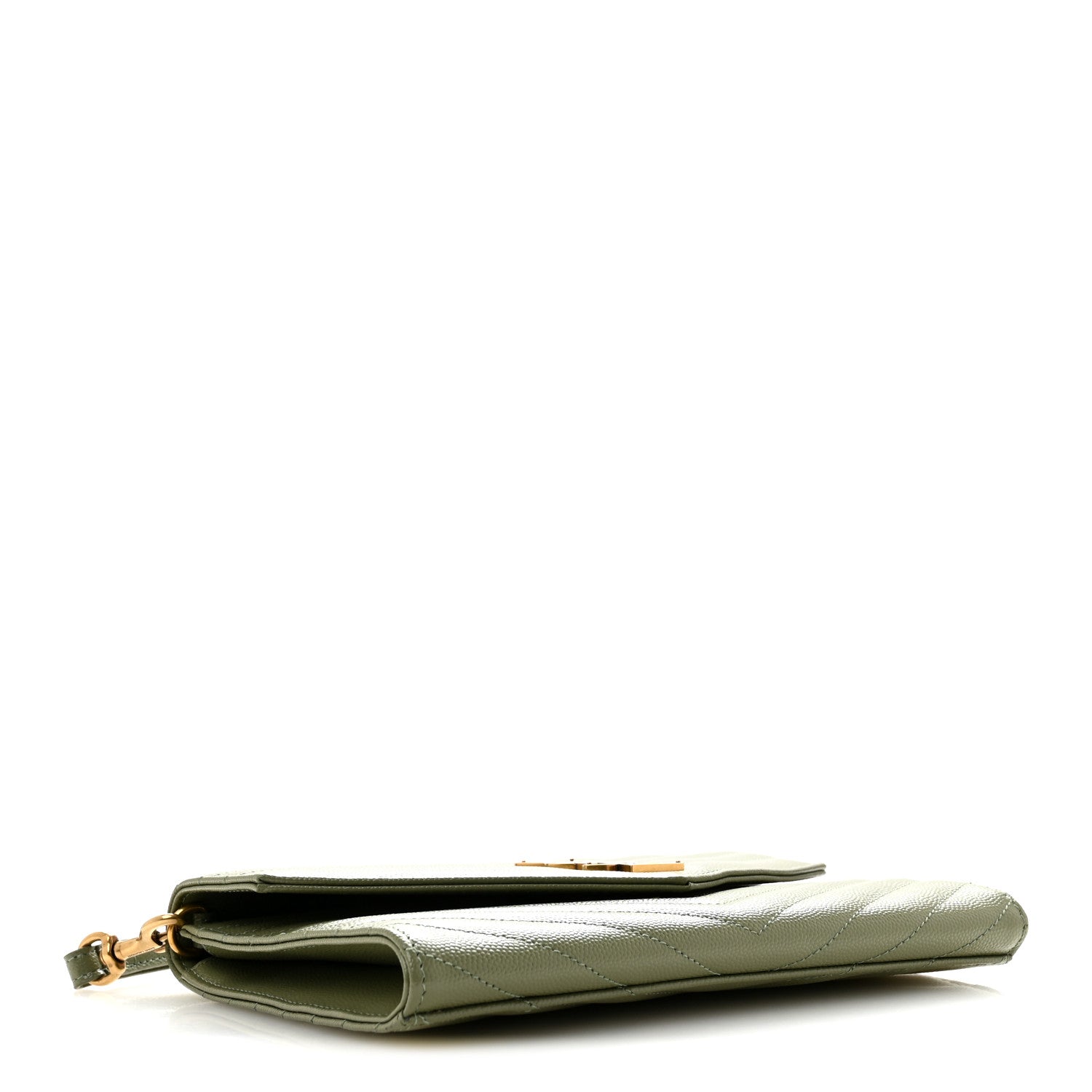 Saint Laurent Grain De Poudre Matelasse Chevron Monogram Envelope Clutch Light Sage