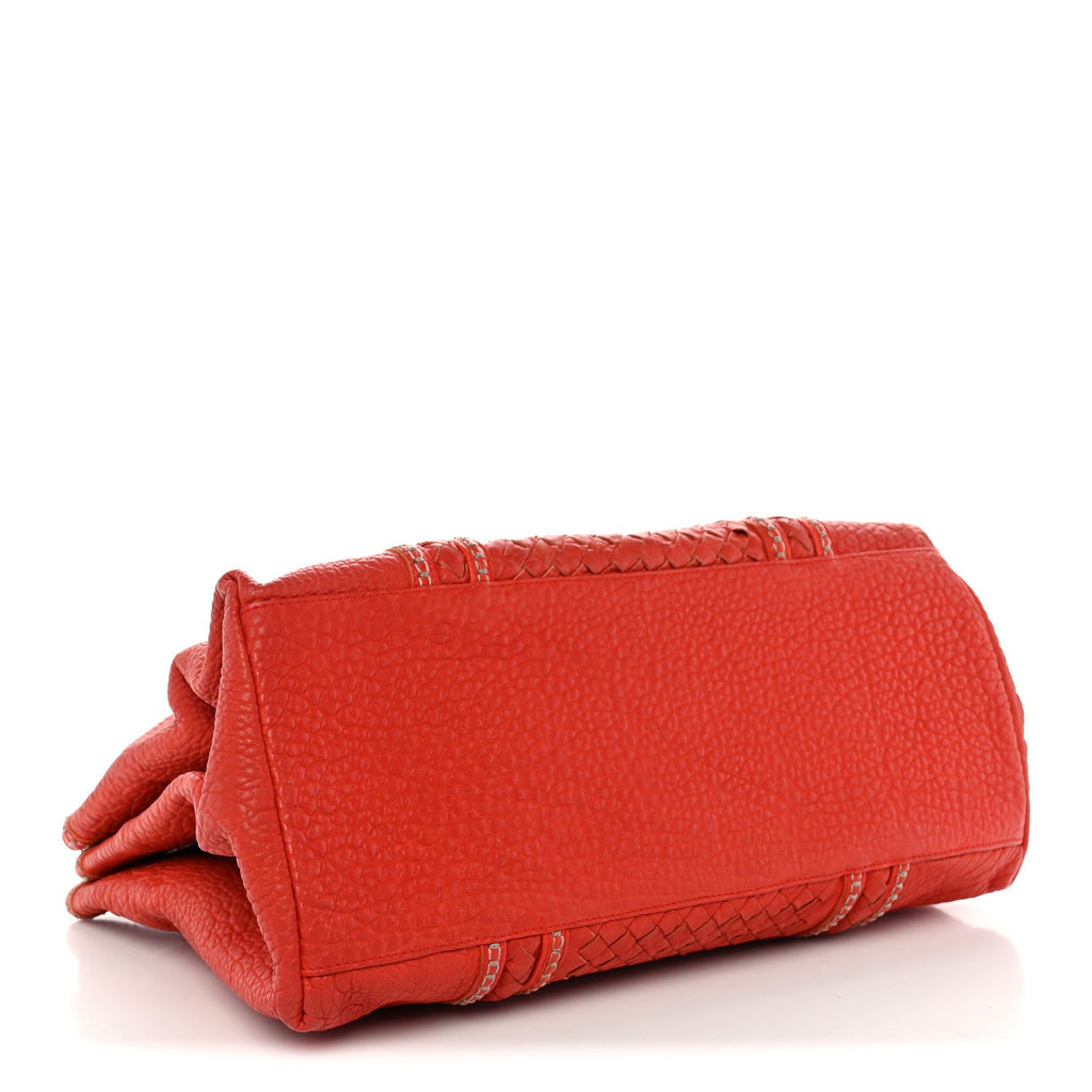Bottega Veneta Pebbled Lambskin Intrecciato Stitched Medium Roma Tote Vesuvio