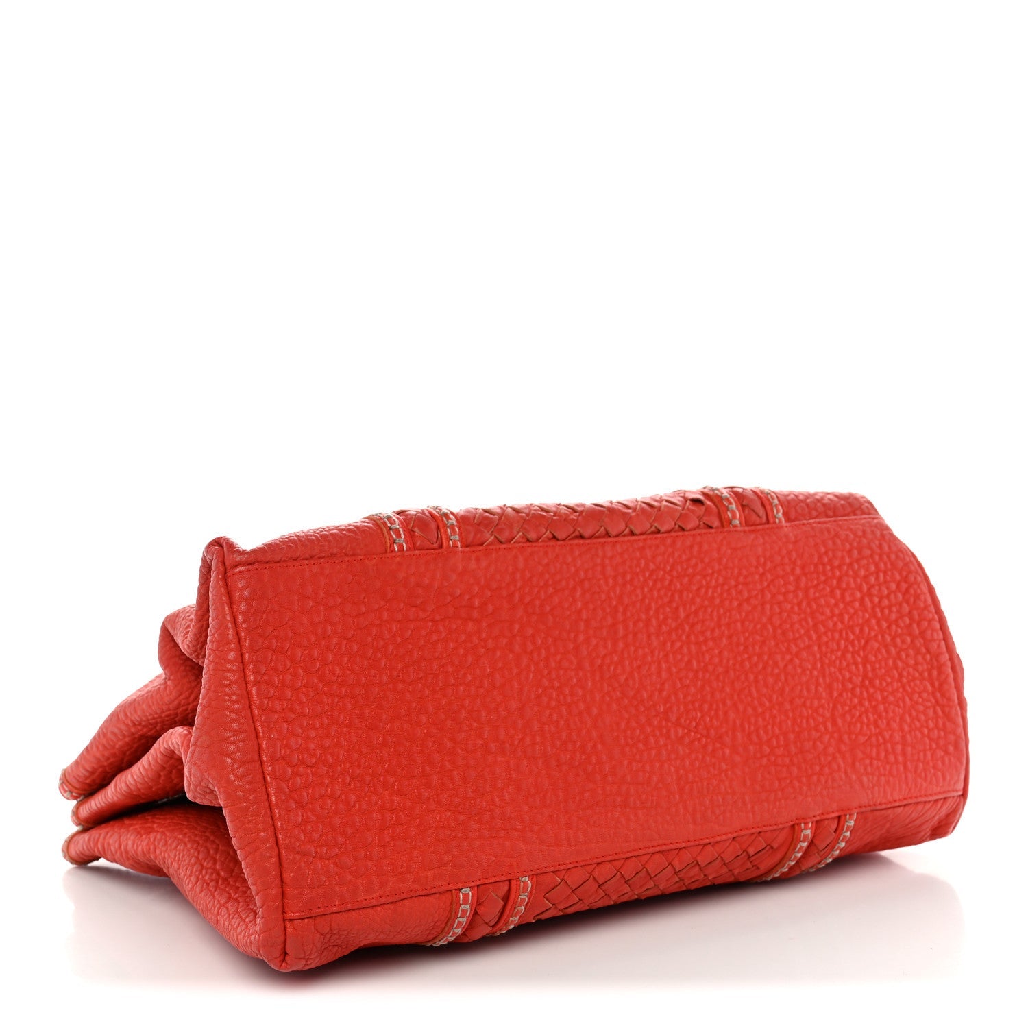 Bottega Veneta Pebbled Lambskin Intrecciato Stitched Medium Roma Tote Vesuvio