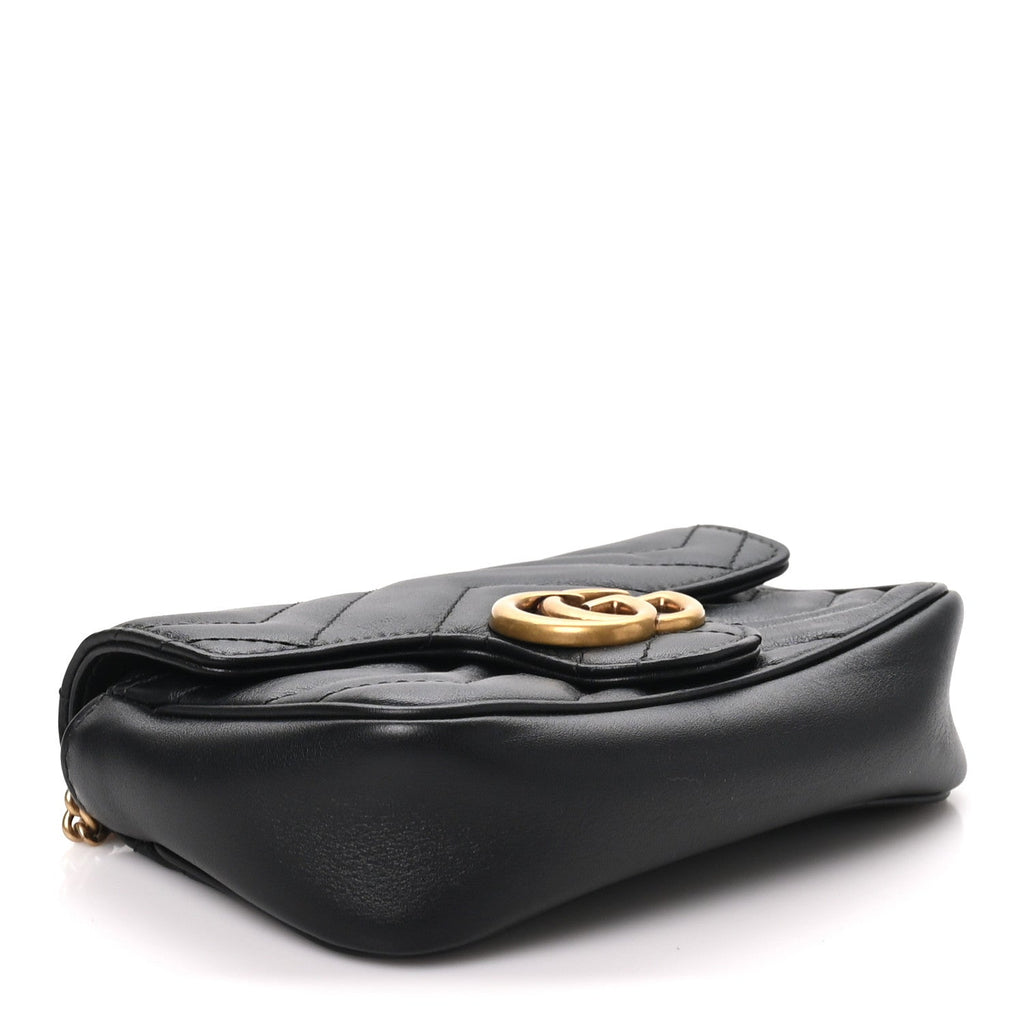 Gucci Calfskin Matelasse Super Mini GG Marmont Shoulder Bag Black