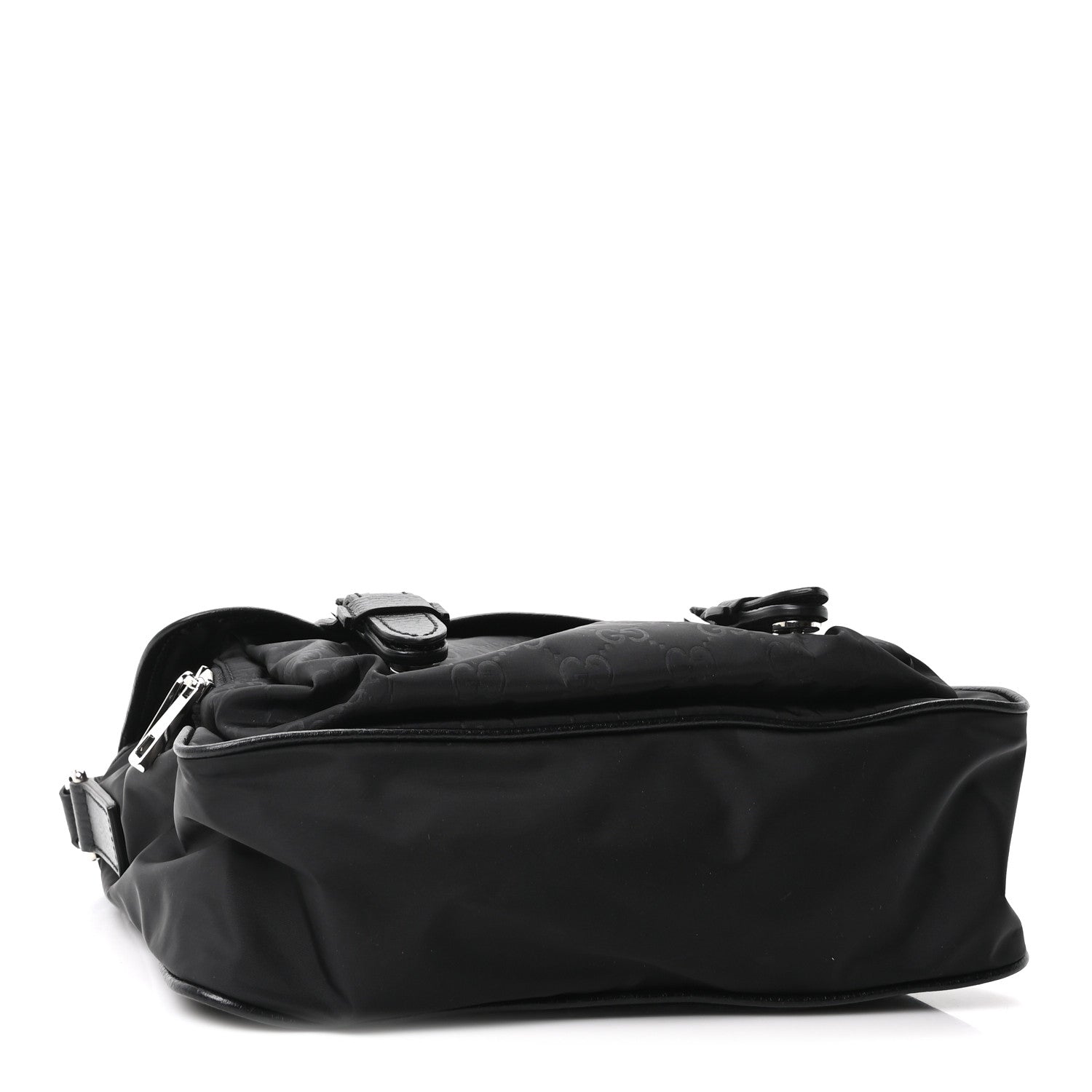Gucci Nylon Monogram Double Buckle Flap Messenger Bag Black