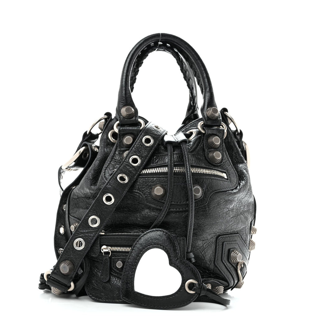 Balenciaga Agneau Arena Small Le Cagole Bucket Bag Black