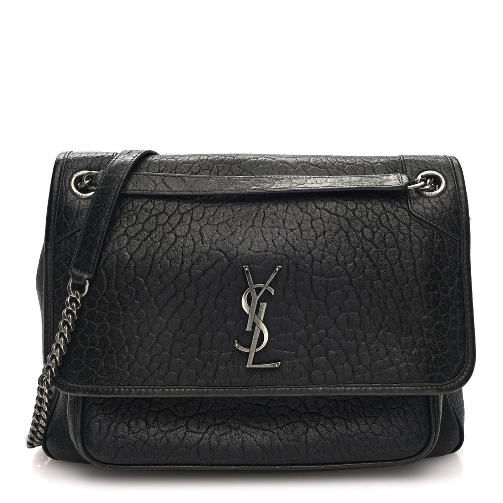 Saint Laurent Grained Lambskin Monogram Large Niki Chain Satchel Black