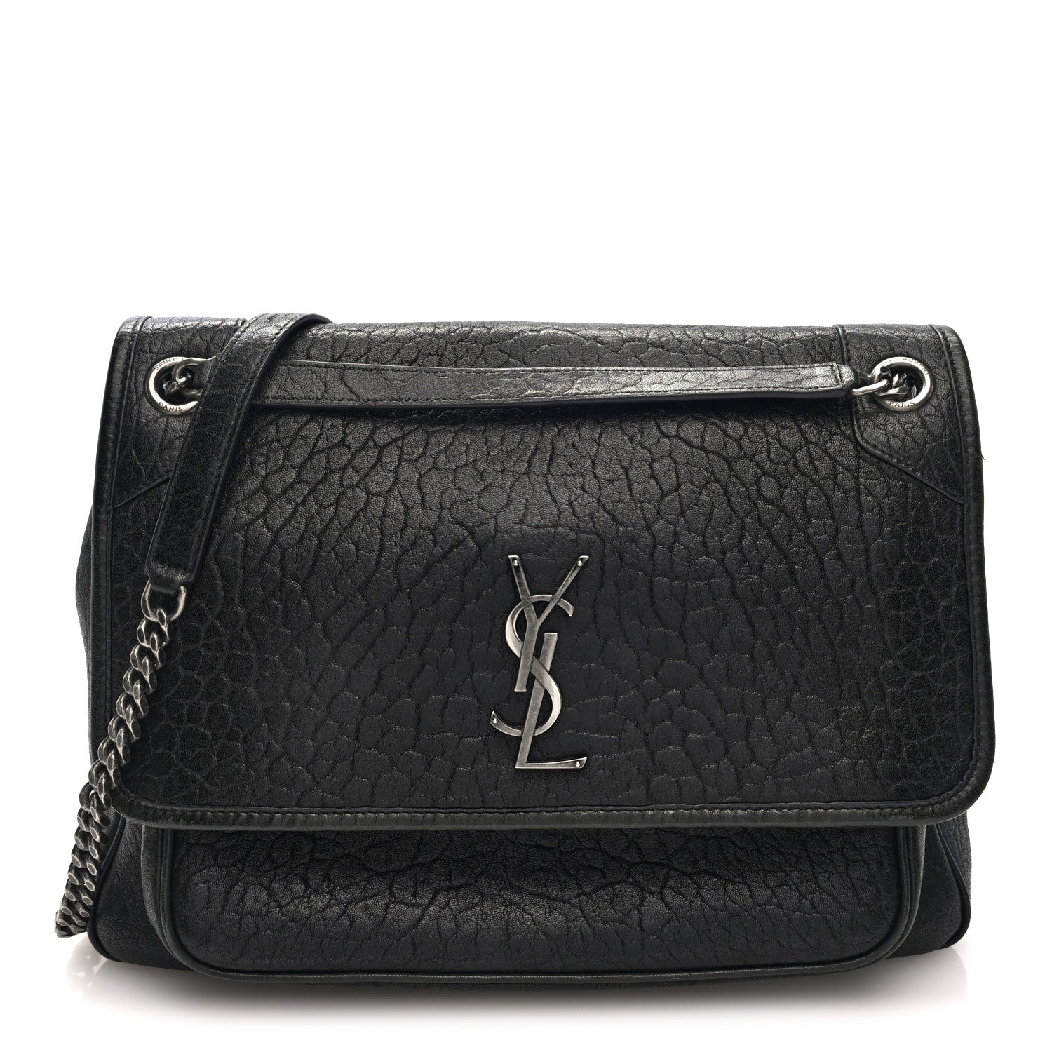 Saint Laurent Grained Lambskin Monogram Large Niki Chain Satchel Black