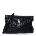 Saint Laurent Lambskin Quilted Small Loulou Puffer Monogram Chain Satchel Black