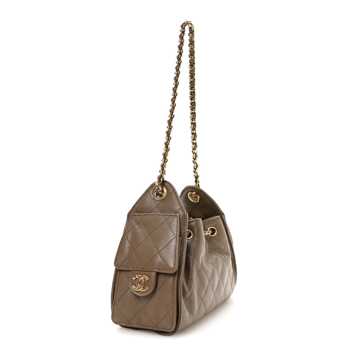 Chanel Goatskin Quilted Mini Chanel 25 Handbag Dark Khaki