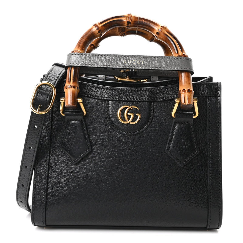 Gucci Textured Dollar Calfskin Web Mini Diana Tote Bag Black Dusty Grey