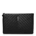 Saint Laurent Calfskin Matelasse Chevron Monogram Document Holder Black