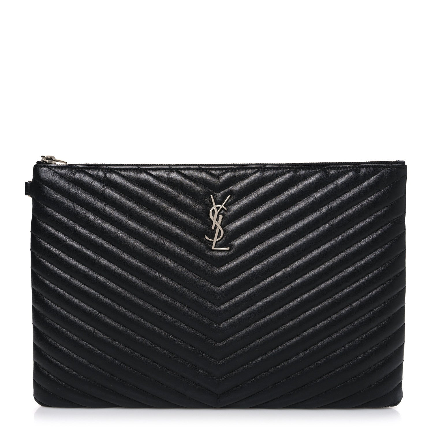 Saint Laurent Calfskin Matelasse Chevron Monogram Document Holder Black