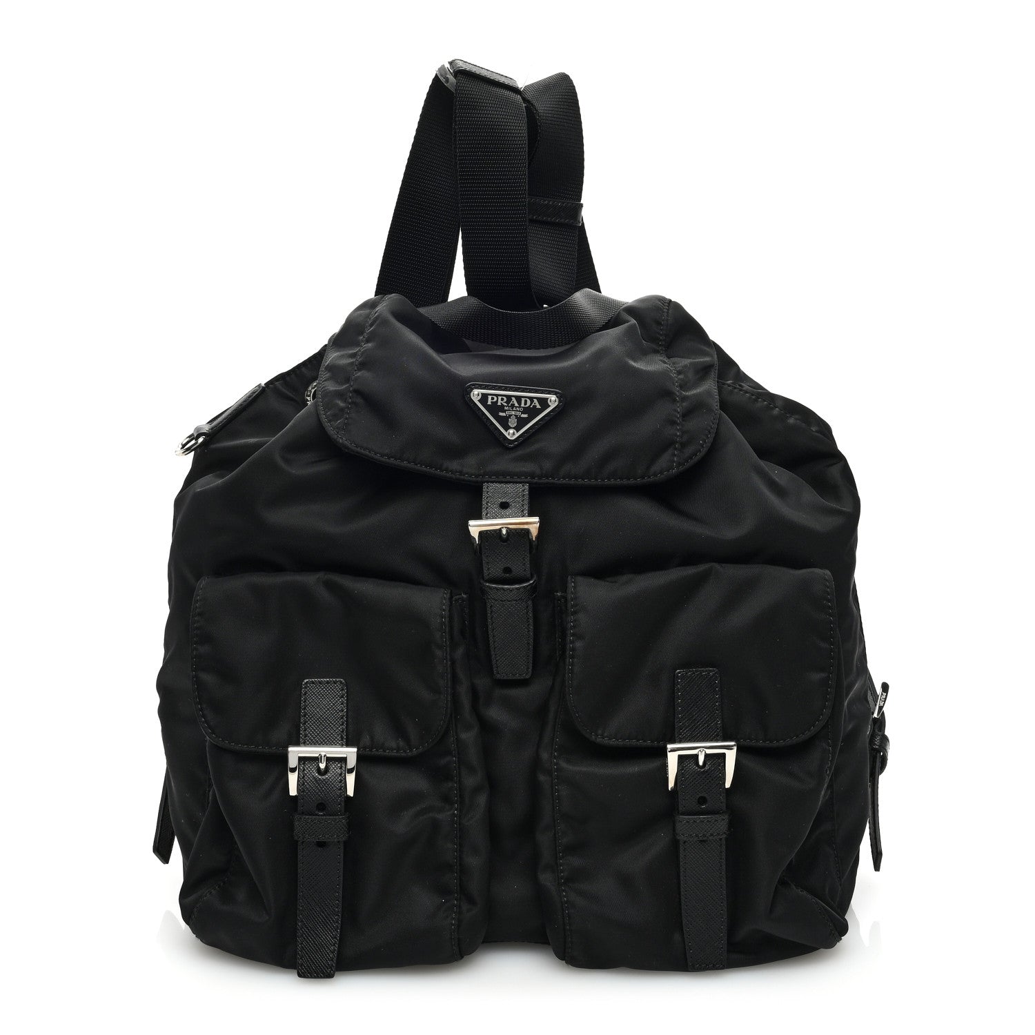 Prada Re-Nylon Saffiano backpack front view black