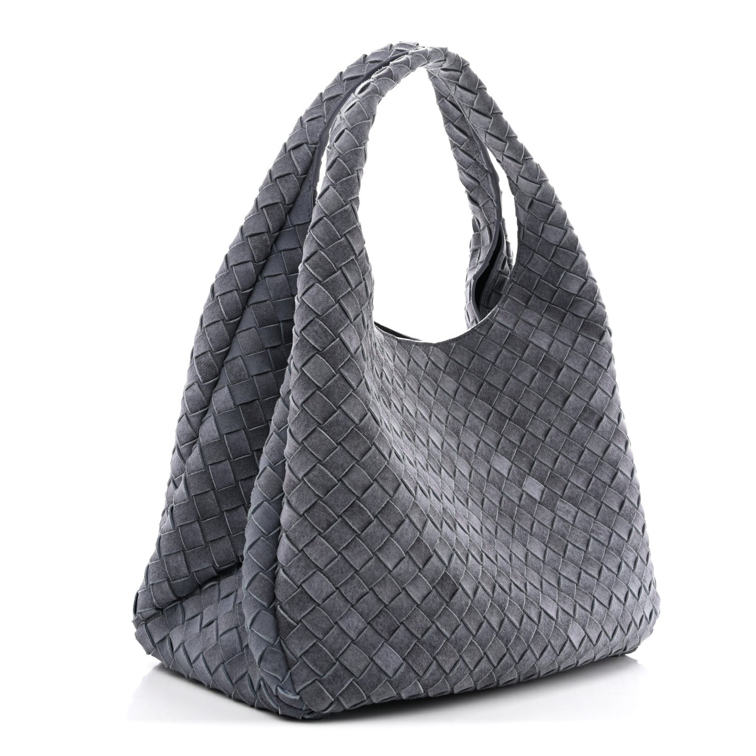 Bottega Veneta Suede Intrecciato Large Campana Shoulder Bag Cloudy Indigo