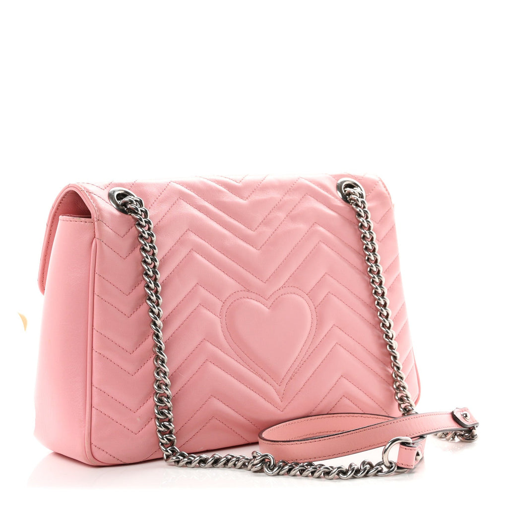 Gucci Calfskin Matelasse Medium GG Marmont Shoulder Bag Wild Rose