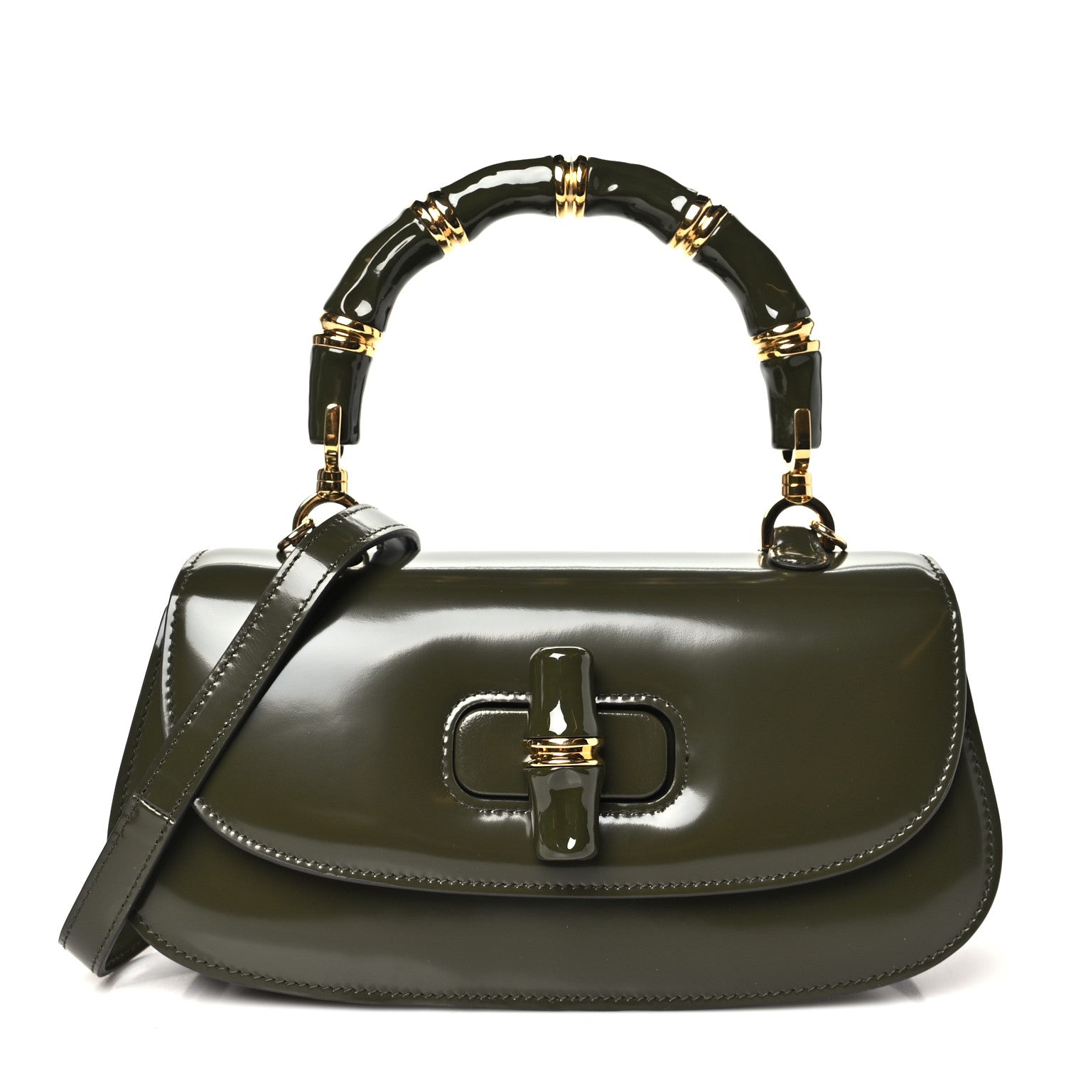 Gucci Shiny Polished Calfskin Medium Bamboo Luscious Green