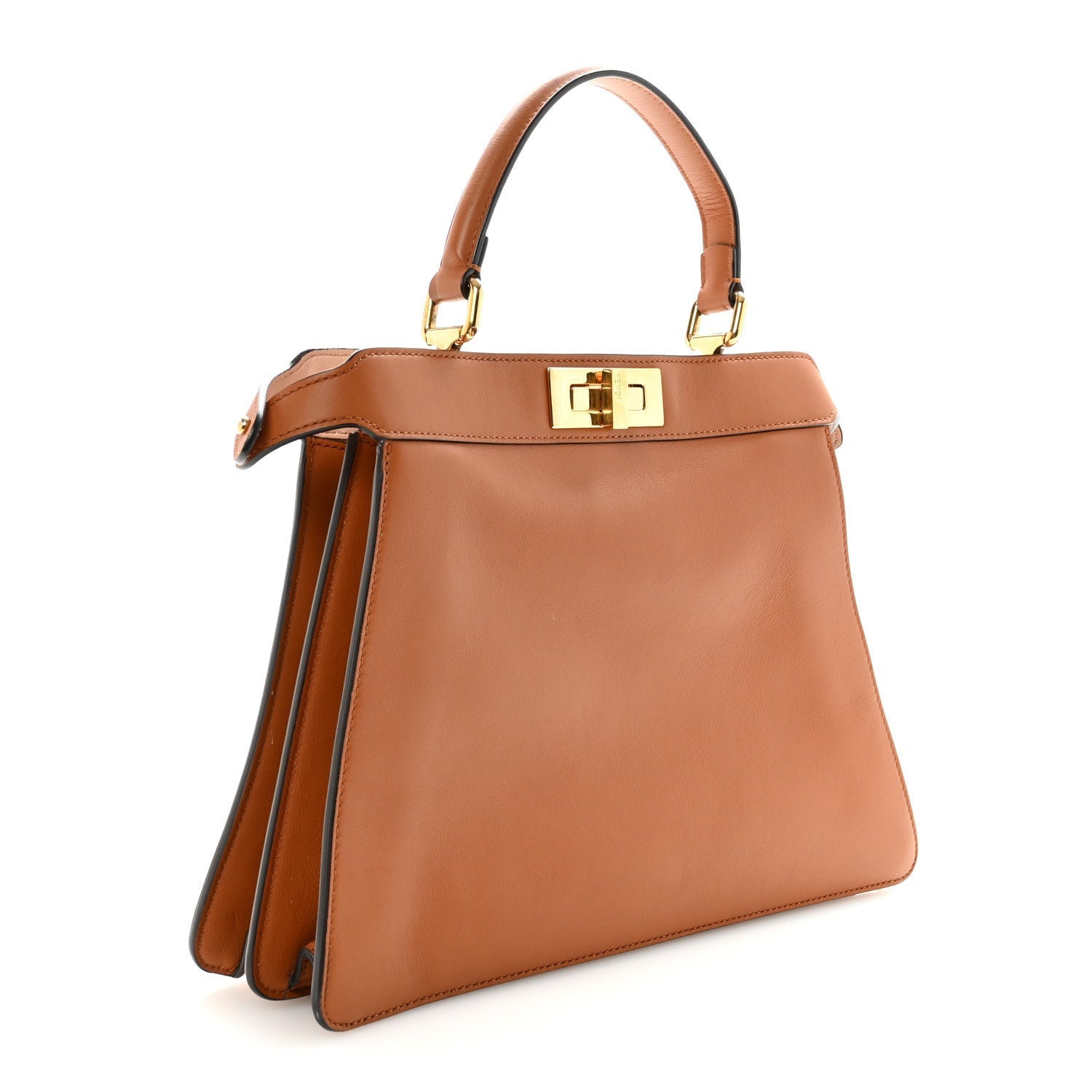 Fendi Vitello Seta Shiny Nappa Medium Peekaboo I SEE U Satchel Miele Scuro Light Rose