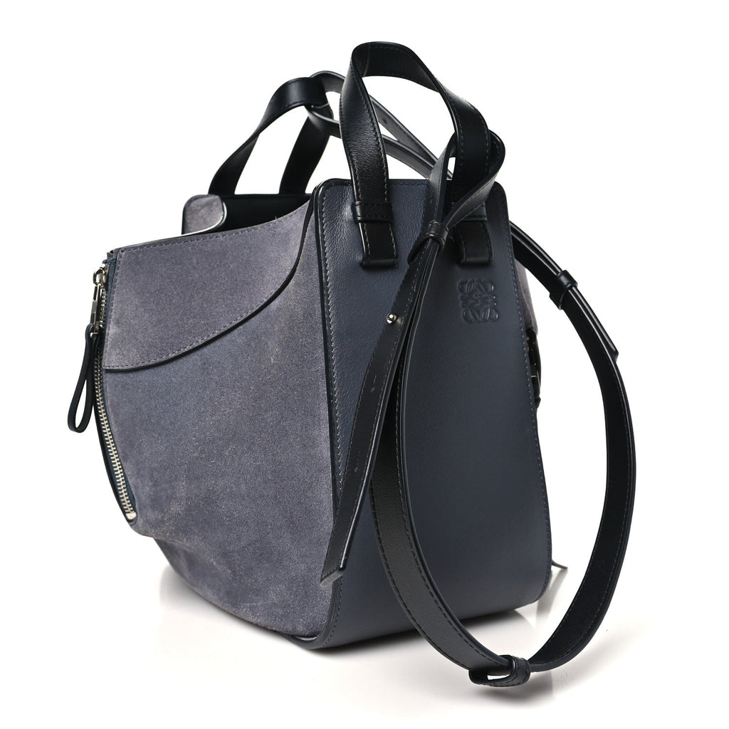 Loewe Calfskin Suede Medium Hammock Shoulder Bag Grey Black