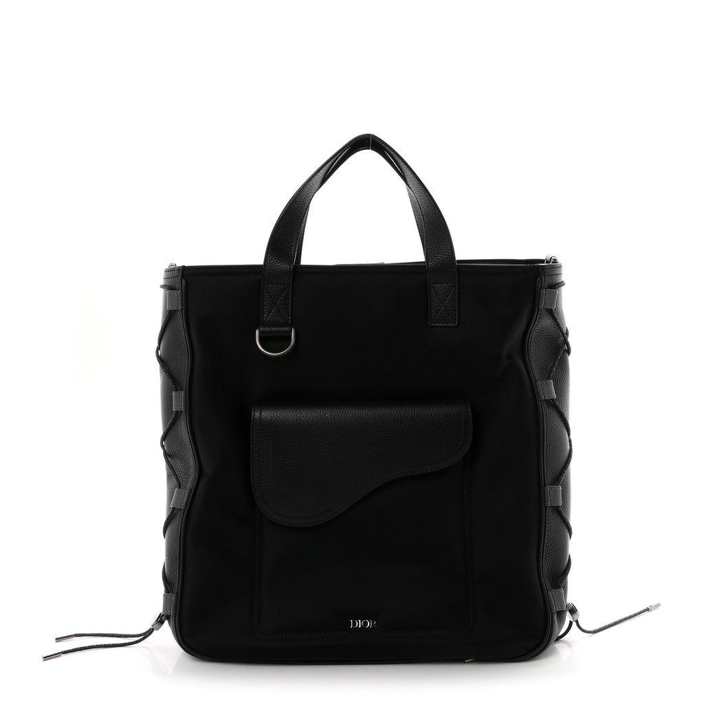 Dior X SACAI Nylon Grained Calfskin Saddle Tote Black