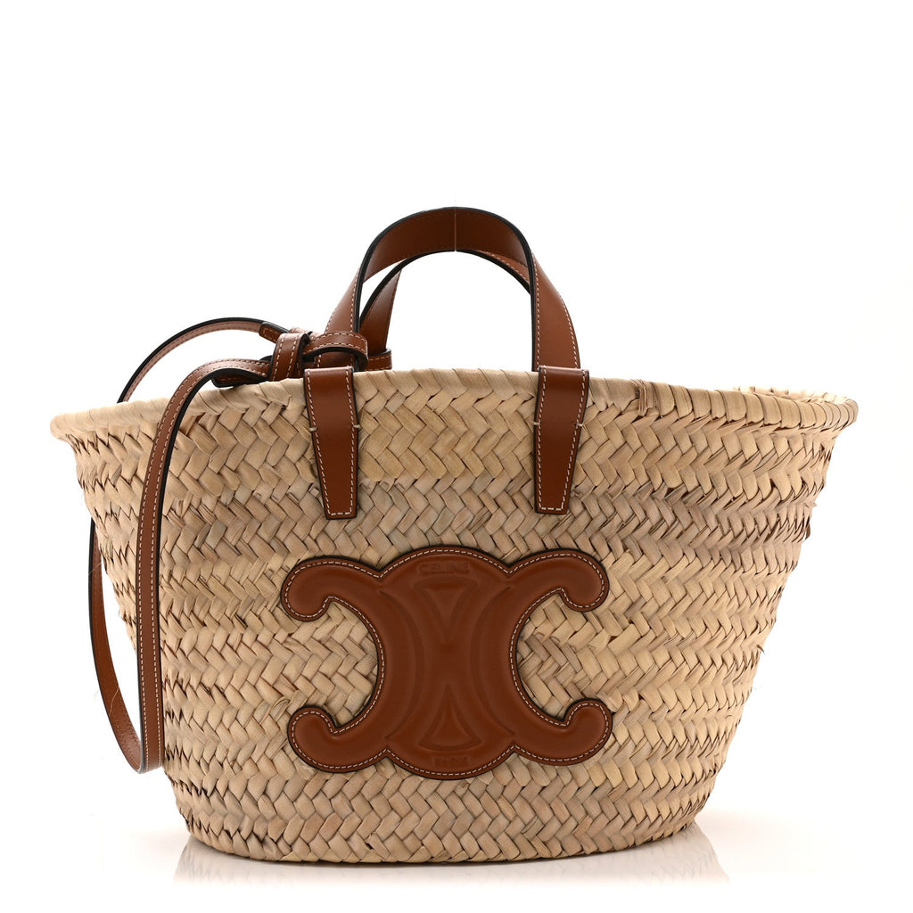 Celine Raffia Calfskin Triomphe Teen Panier Tan