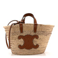 Celine Raffia Calfskin Triomphe Teen Panier Tan