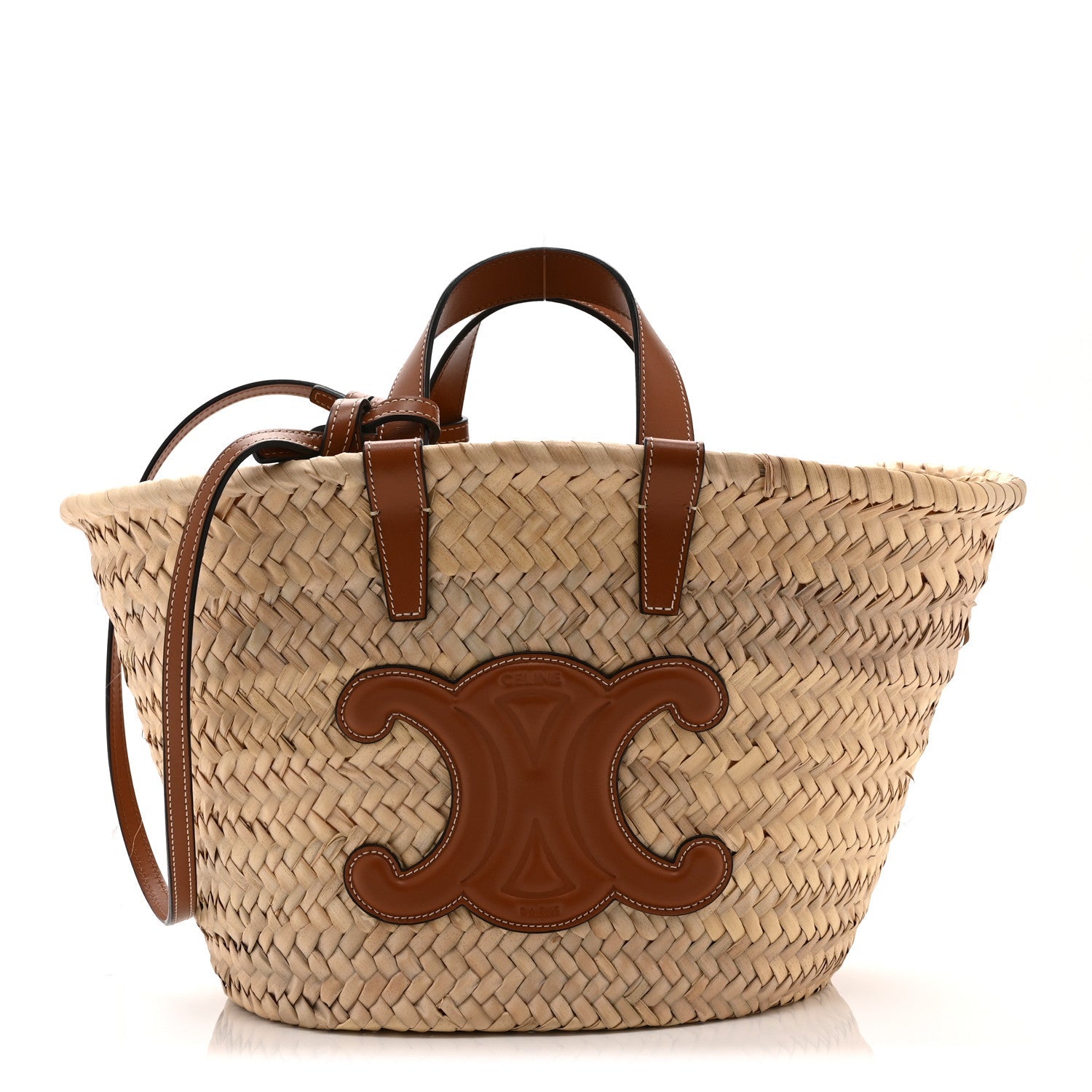 Celine Raffia Calfskin Triomphe Teen Panier Tan