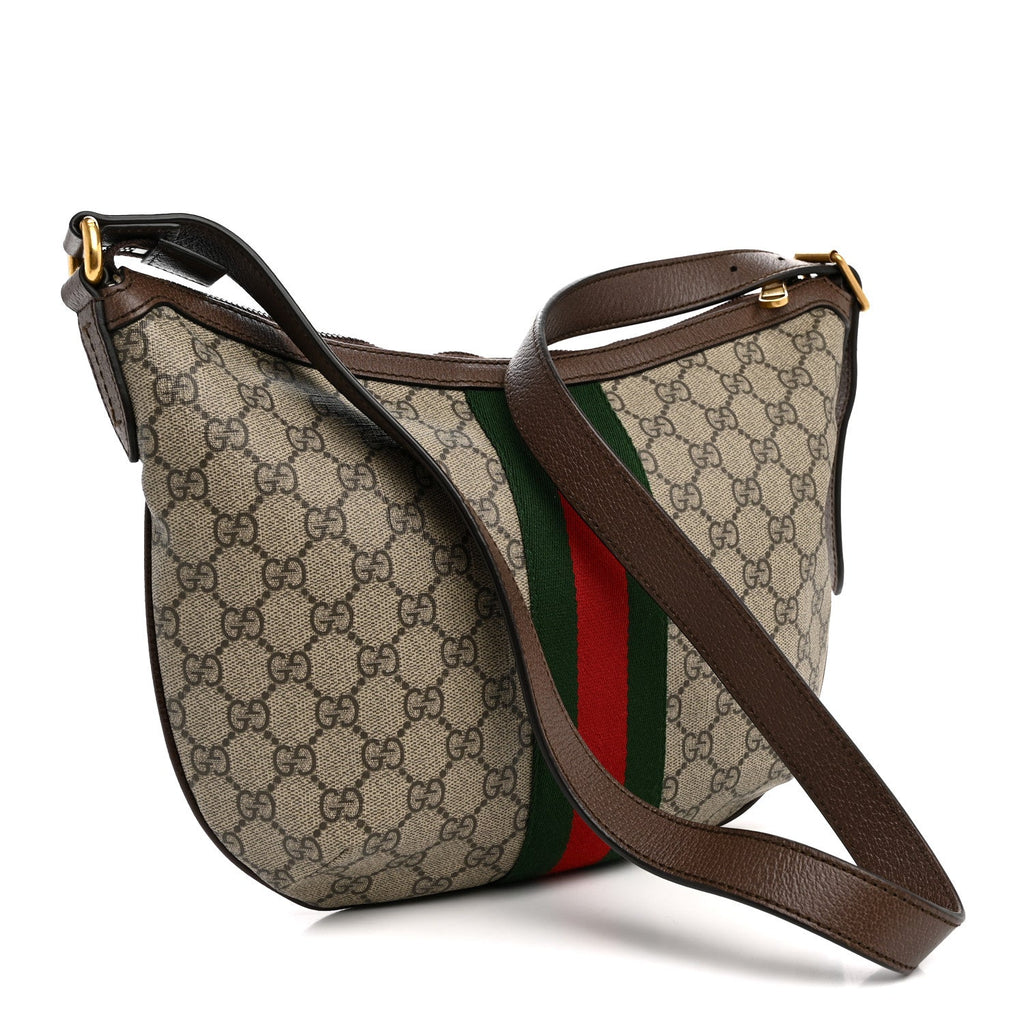 Gucci GG Supreme Monogram Web Small Ophidia Half Moon Hobo Brown