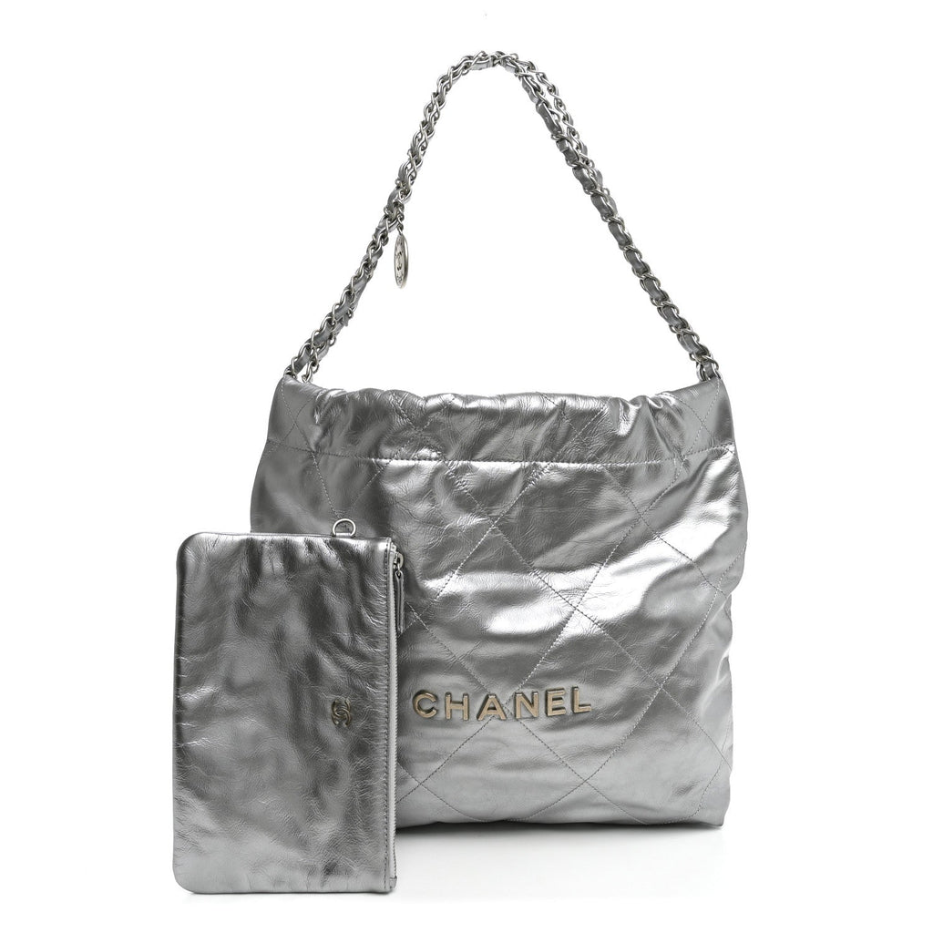 Chanel Metallic Calfskin Quilted Small Chanel 22 Silver