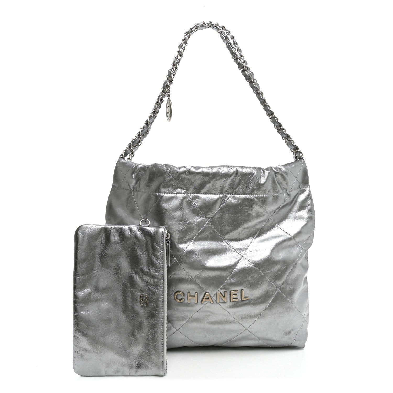 Chanel Metallic Calfskin Quilted Small Chanel 22 Silver
