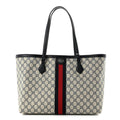 Gucci GG Supreme Monogram Textured Calfskin Web Medium Ophidia Shopping Tote Beige Blue