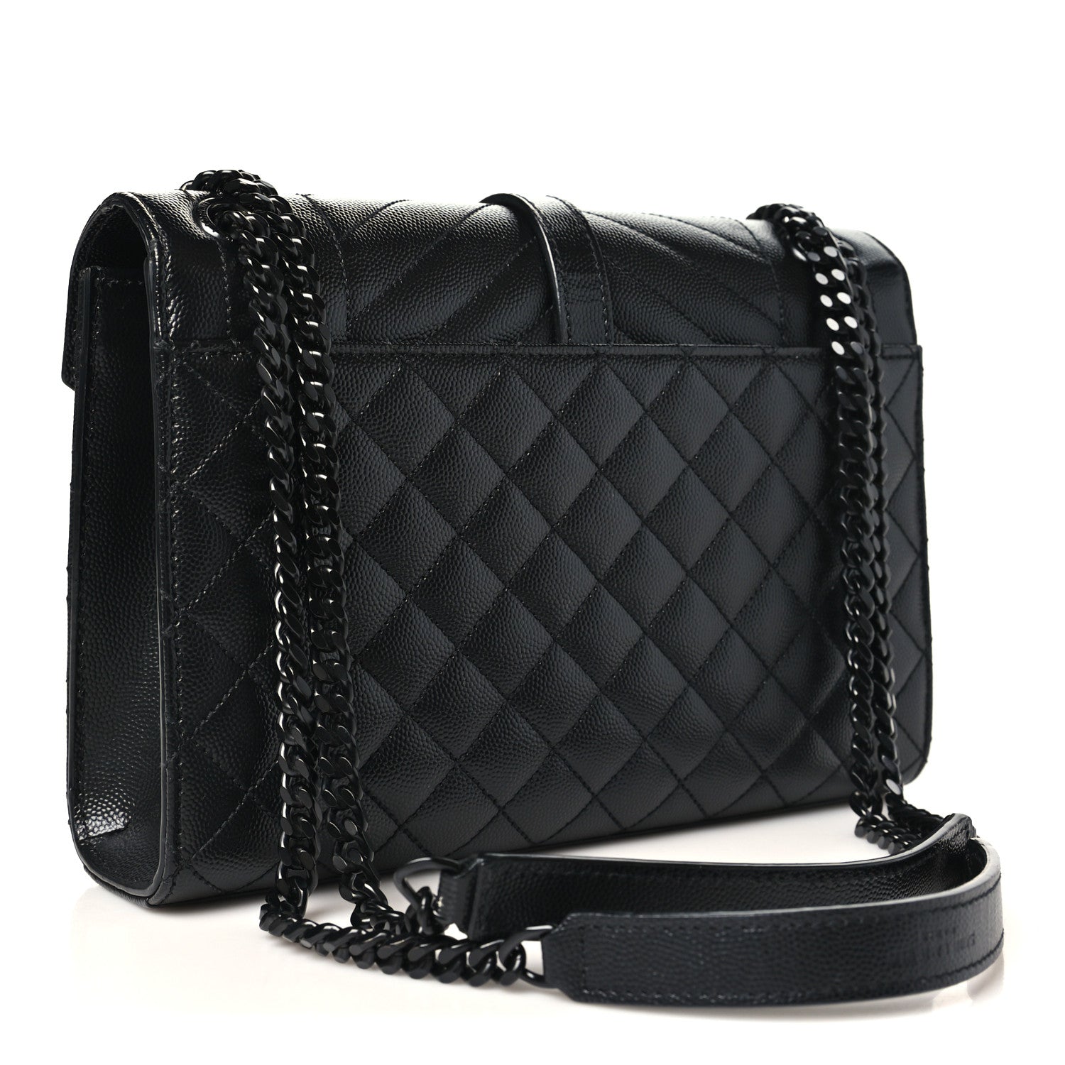 Saint Laurent Grain De Poudre Textured Mixed Matelasse Triquilt Medium Monogram Monochrome Satchel Black