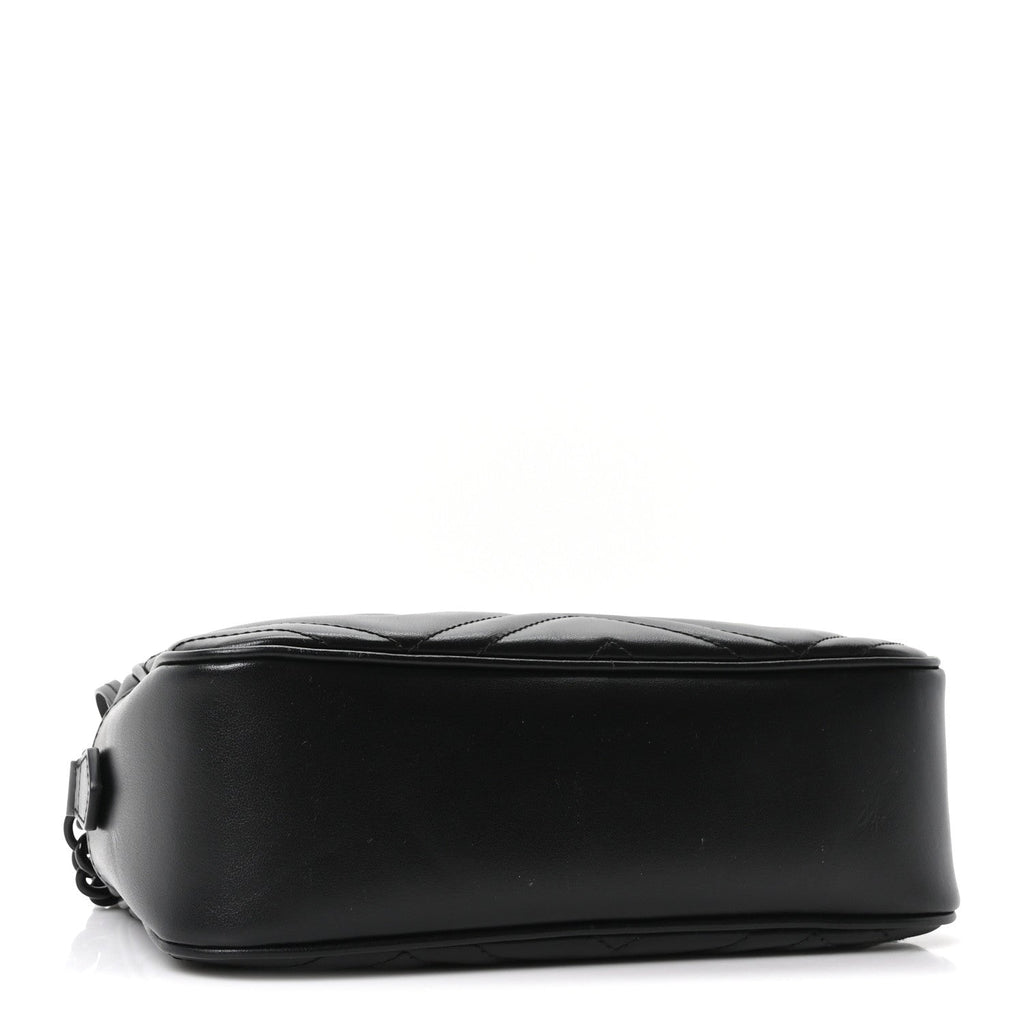 Gucci Calfskin Matelasse Monochrome Small GG Marmont Chain Shoulder Bag Black