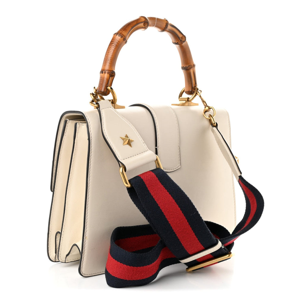 Gucci Calfskin Bamboo Web Medium Dionysus Top Handle Bag White Blue Hibiscus Red