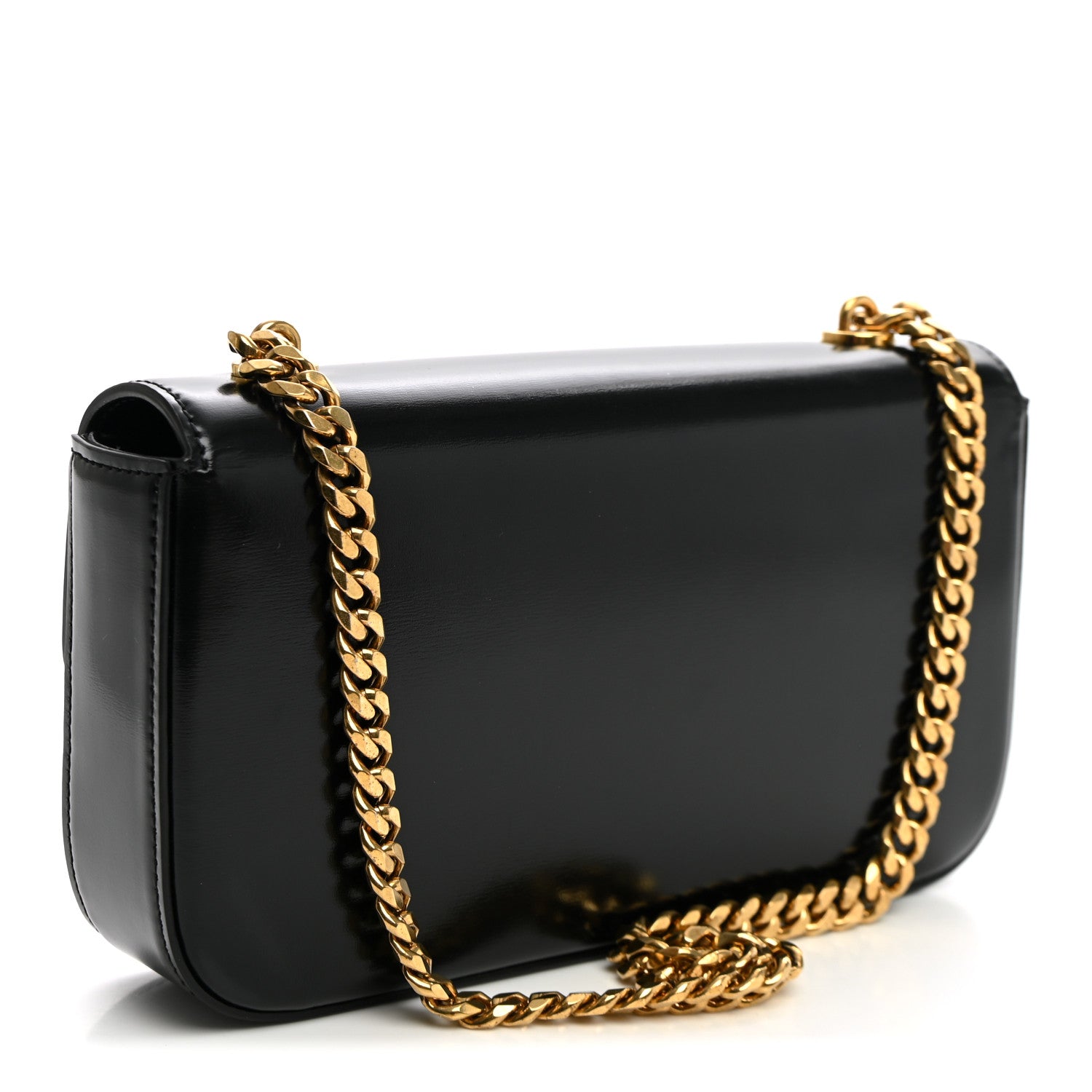 Celine Shiny Calfskin Triomphe Chain Shoulder Bag Black side view