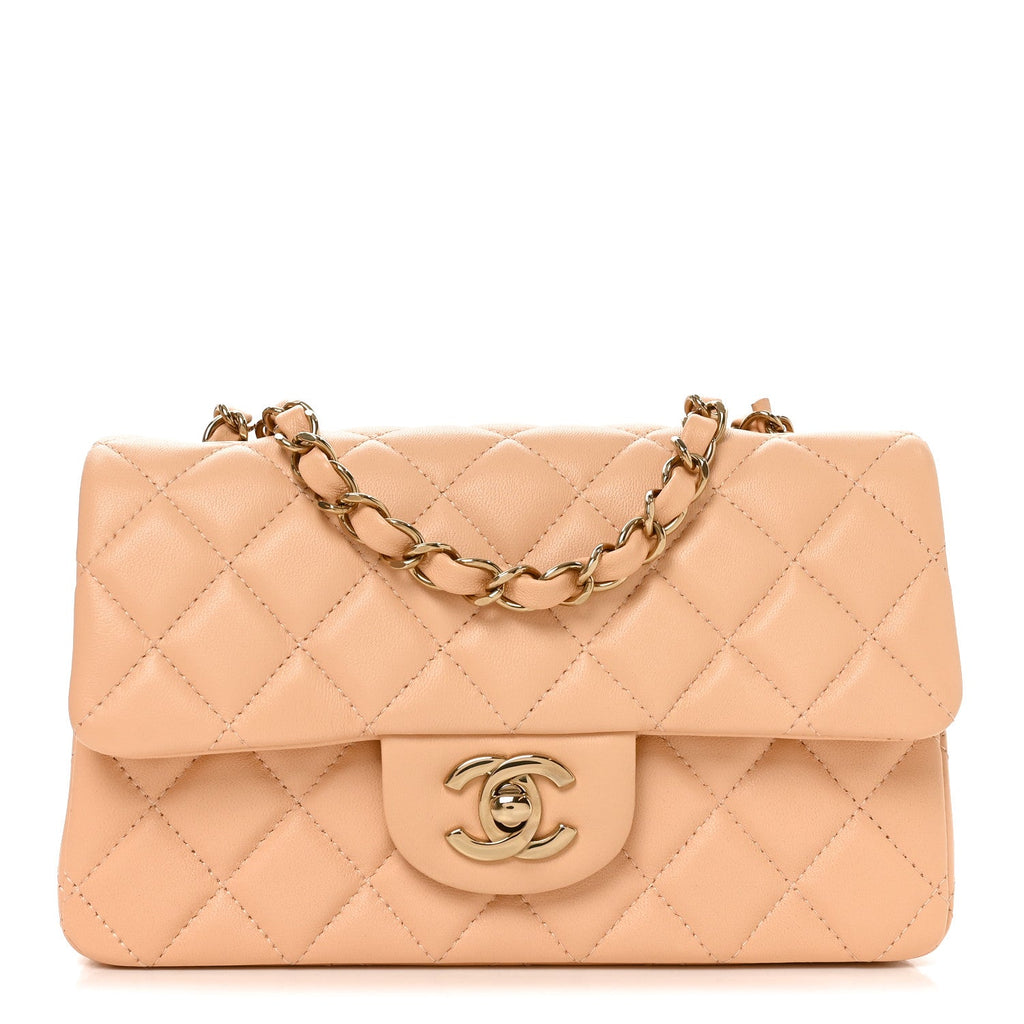 Chanel Lambskin Quilted Mini Rectangular Flap Beige