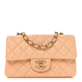 Chanel Lambskin Quilted Mini Rectangular Flap Beige