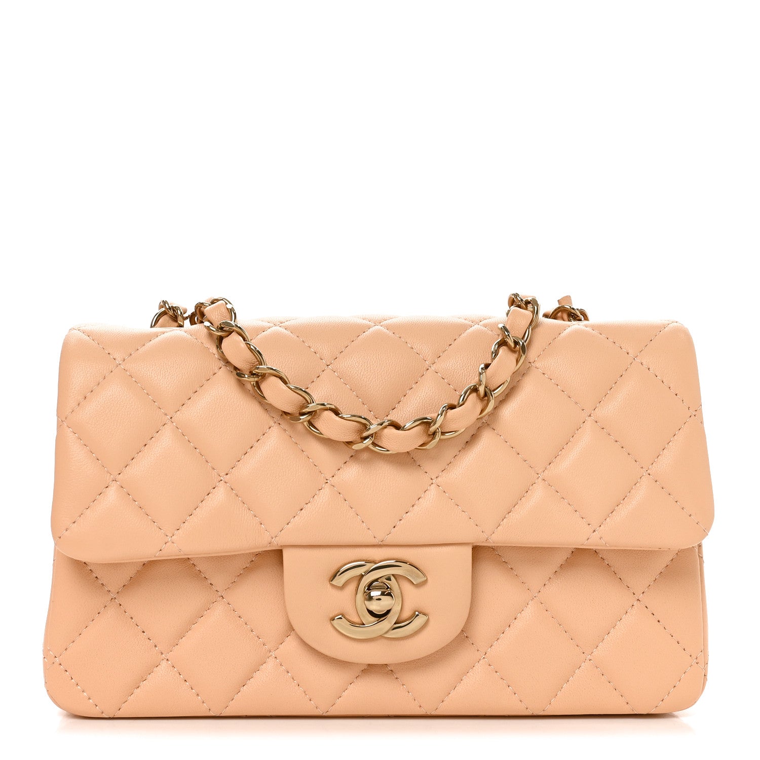 Chanel Lambskin Quilted Mini Rectangular Flap Beige
