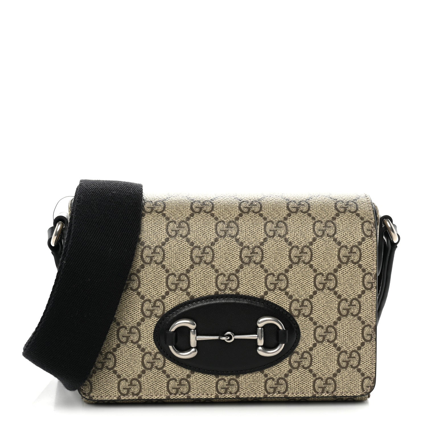 Gucci GG Supreme Monogram Mini Horsebit 1955 Shoulder Bag Beige Ebony Black