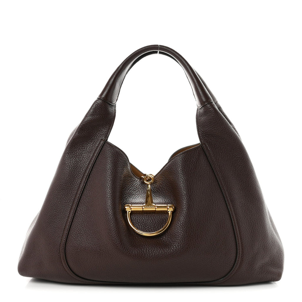 Gucci Grained Calfskin Softbit Maxi Shoulder Bag Dark Brown