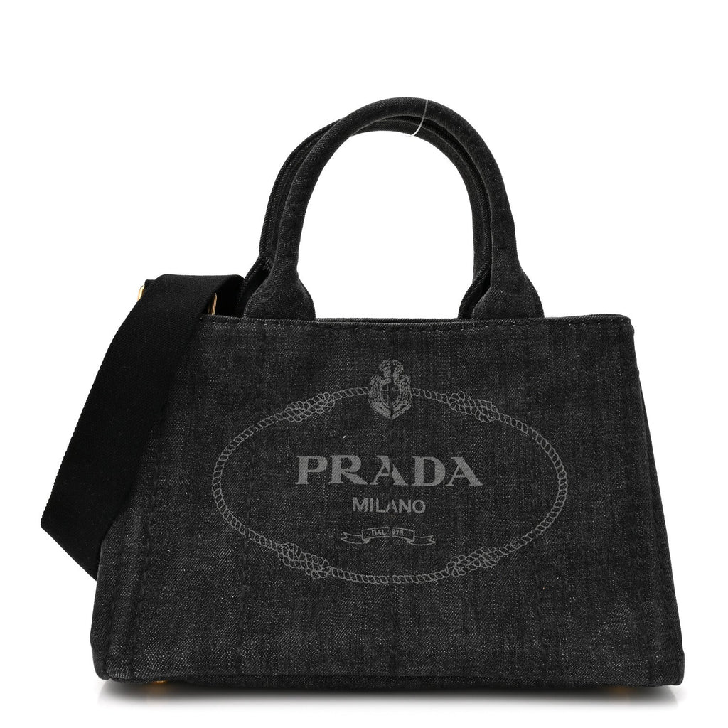 Prada Denim Small Logo Tote Black