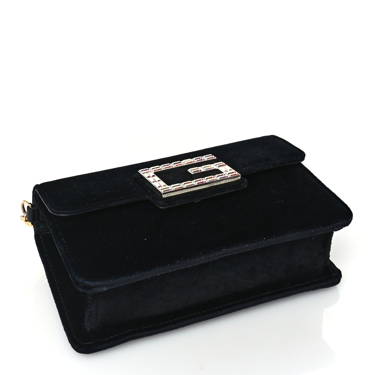 Gucci Velvet Crystal Square G Shoulder Bag Black