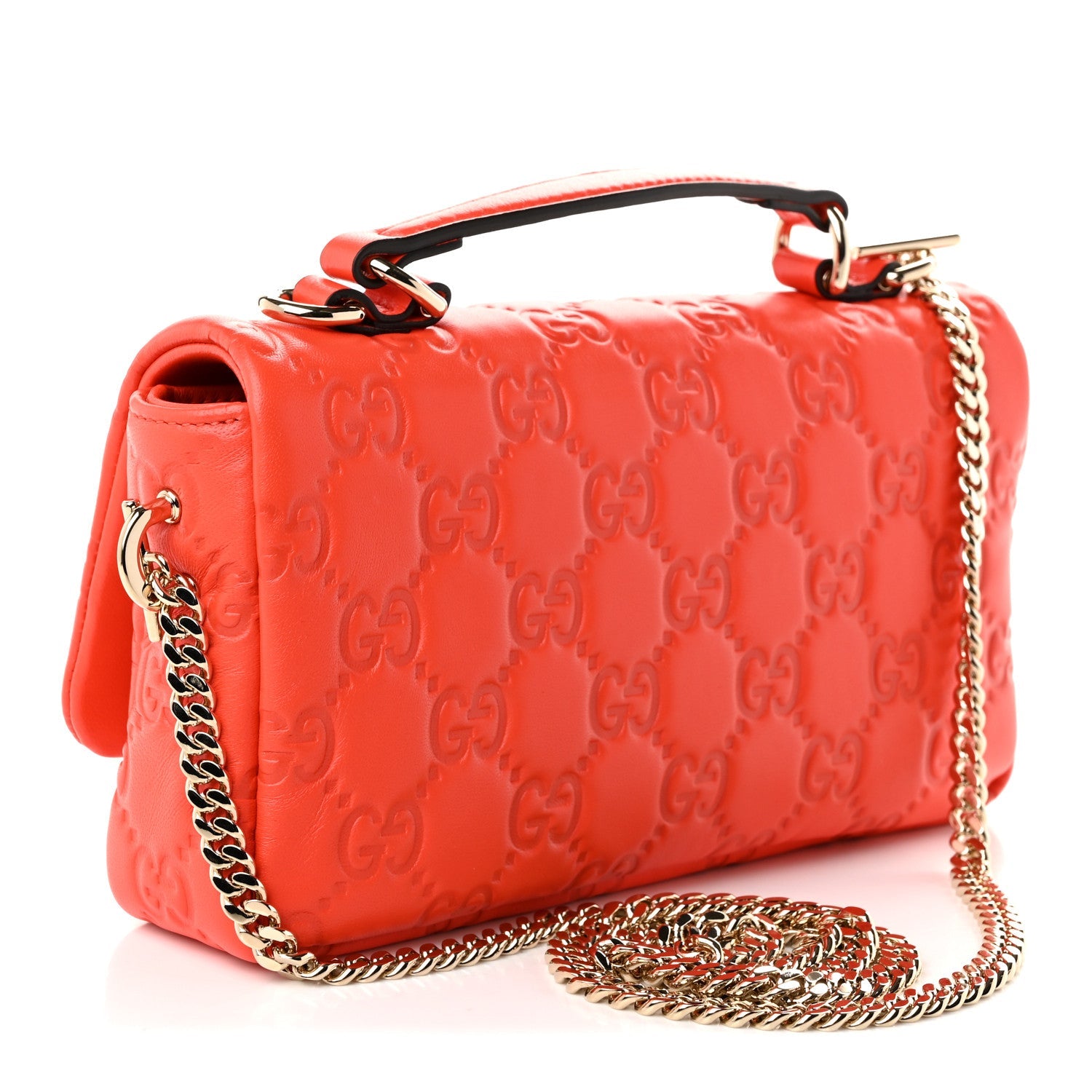 Gucci Lambskin Embossed Mini GG Milano Top Handle Shoulder Bag Orange