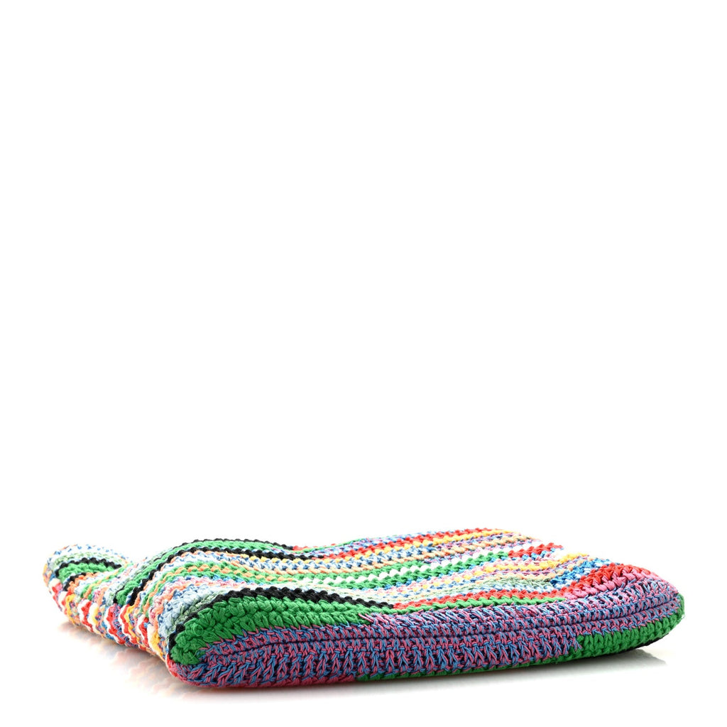 Miu Miu Cotton Crochet Stripe Vertical Tote Bag Multicolor