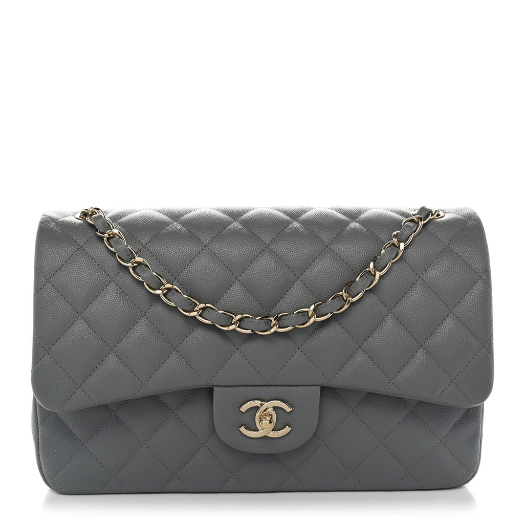 Chanel Caviar Quilted Jumbo Double Flap Grey