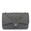 Chanel Caviar Quilted Jumbo Double Flap Grey