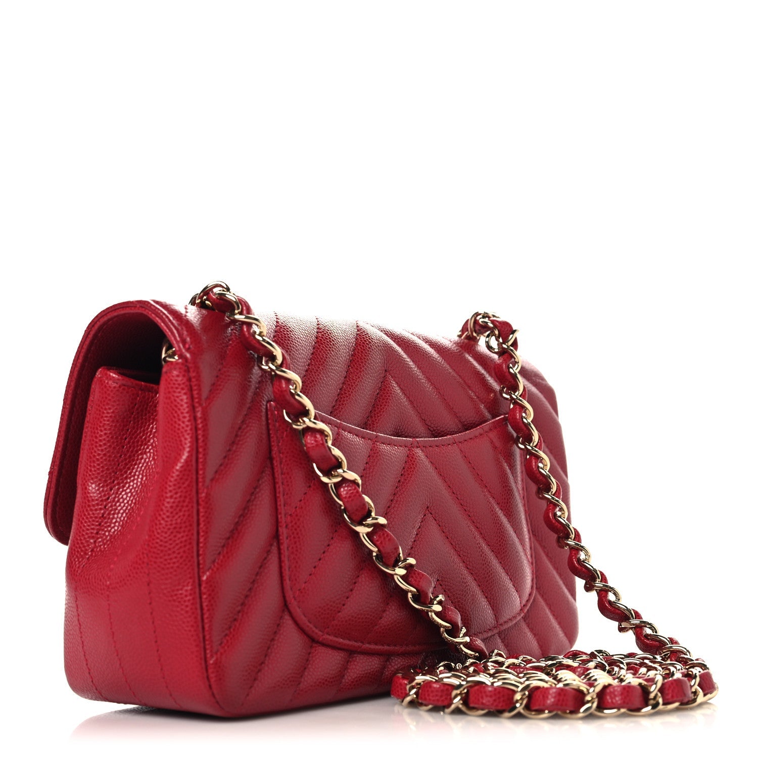 Chanel Caviar Chevron Quilted Mini Rectangular Flap Dark Red