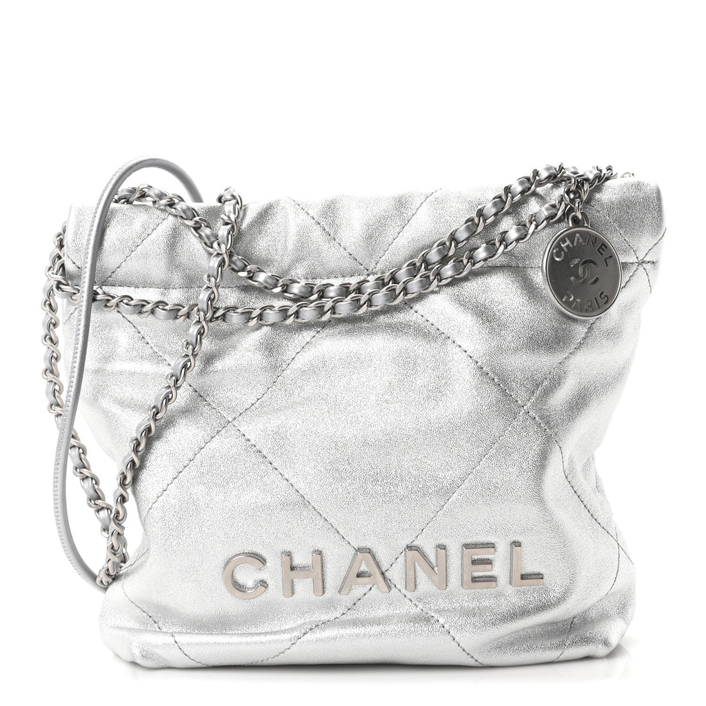 Chanel Metallic Lambskin Quilted Mini Chanel 22 Silvery