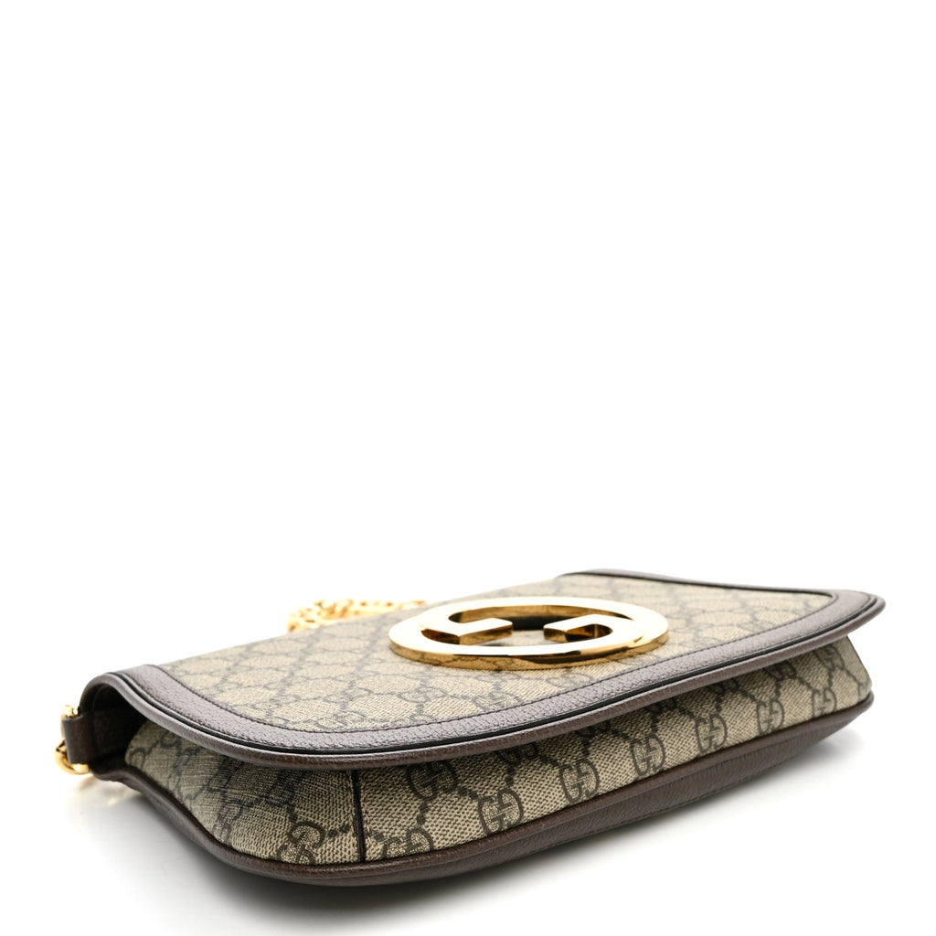 Gucci GG Supreme Monogram Textured Dollar Calfskin Blondie Chain Shoulder Flap Bag Beige Ebony New Acero