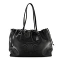 Front view — Celine Compact Tote in Cuir Triomphe, black embossed leather with drawstring