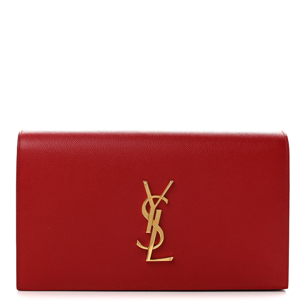 Saint Laurent Grain De Poudre Classic Monogram Cassandre Clutch New Red